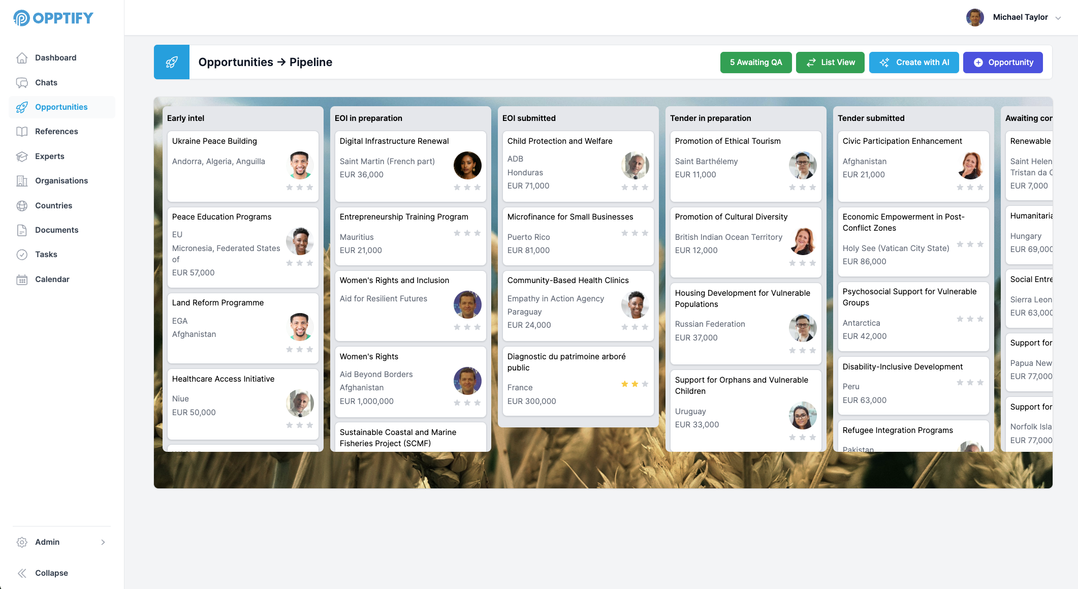 Opptify platform screenshot